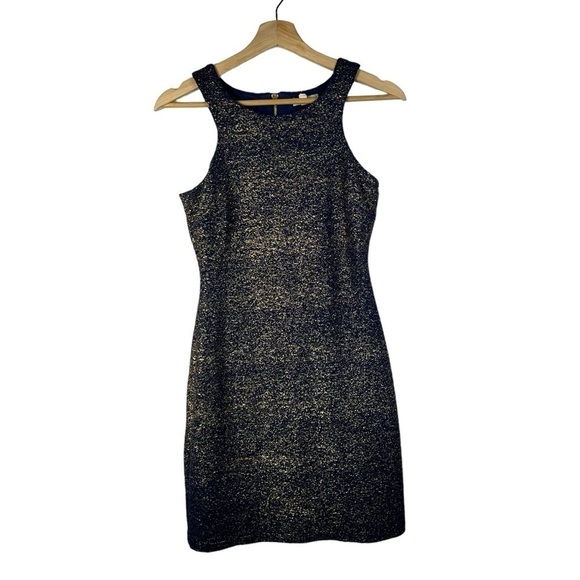 Speechless Navy Blue & Gold Glitter Bodycon Mini Dress 5/S - Picture 1 of 4